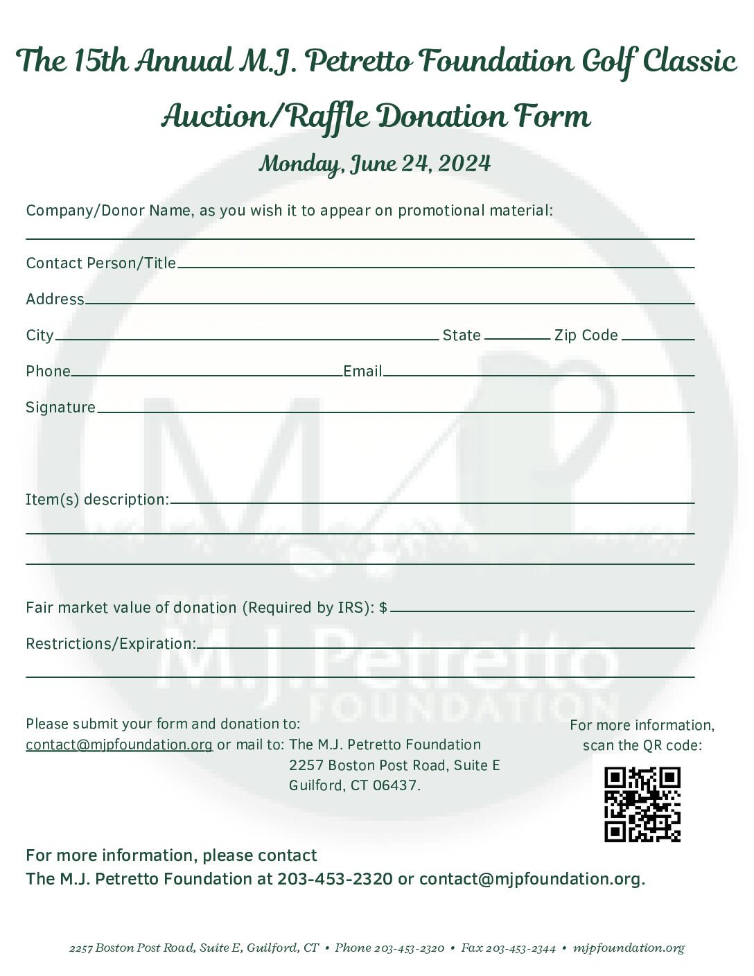 MJPF AuctionRaffle Donation Form